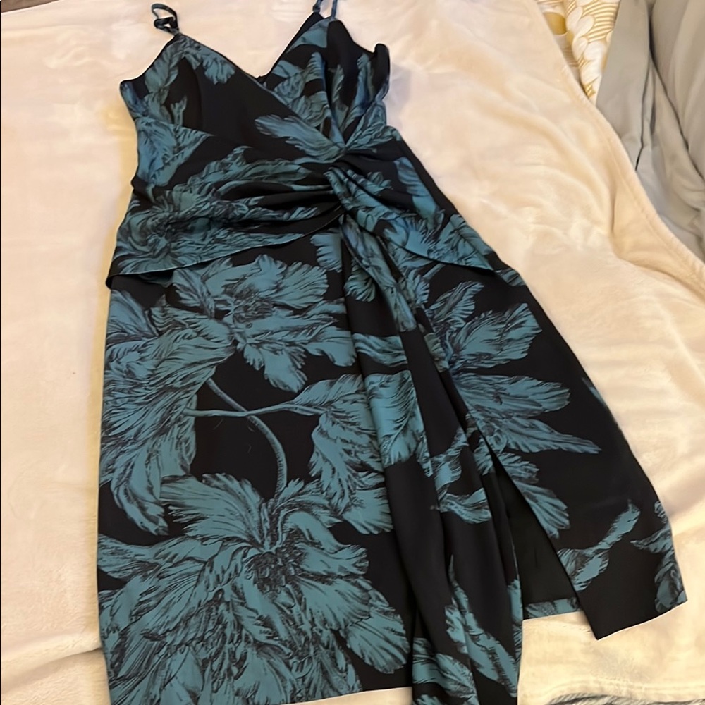 Elegant Black and Teal Floral Dress